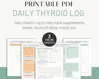 Rastreador diario de salud de la tiroides / Imprimible / Salud de la tiroides / Monitorear el estado de ánimo, las comidas, los síntomas, el sueño, los suplementos / PDF