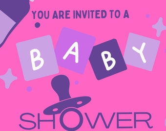 Girl Baby Shower Invitation Template - Quick and Easy Editable Template - Vertical Invitation Card