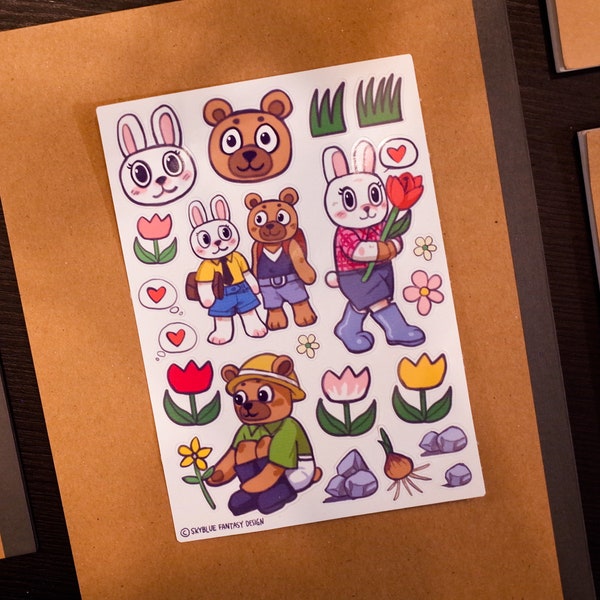 Cute Benny and Bear Vinyl Sticker Sheet - Animal Family Series -