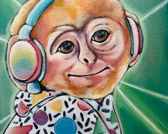 "Retro Affen Kunstdruck ""Hear No Evil"""