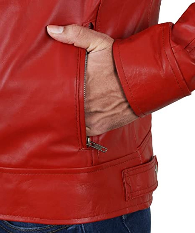 Men Red Leather Jacket Men's Casual Leather Jackets Top Etsy