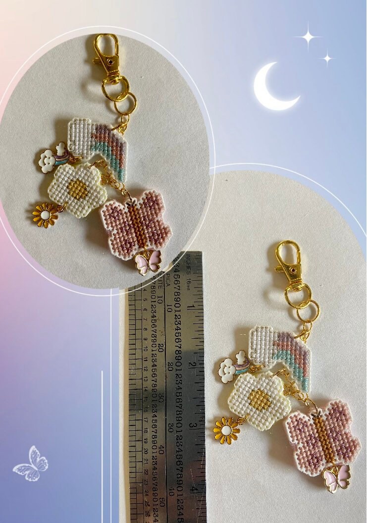 chwang 6 sets cross stitch kits for kids 7-13 embroidery beginner stamped  kits with instructions, keychains, hoops for girls