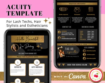 Acuity template Braiding, Lash tech, Hair stylist or Esthetician bookings - editable design for online booking Acuity Scheduling beauty site