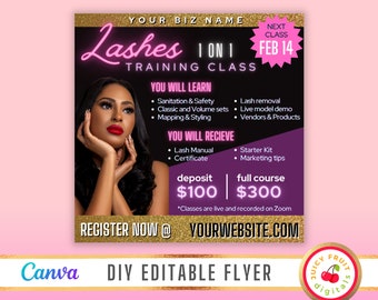 Lash Class Flyer - Eyelash extension training Template - Social Media Flyer - Lash Artist - Lash Tech - Online Course - Canva template