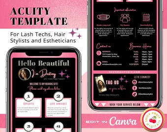 Acuity Booking site design for Nail tech, Lash tech, Hair stylist or Esthetician bookings - DIY template for online acuity scheduling site