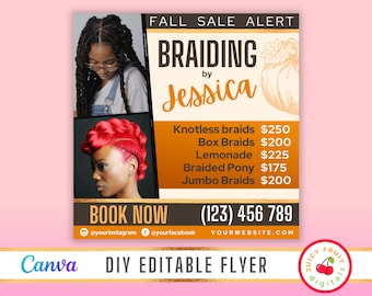 Folleto de trenzado de cabello DIY - Folleto de peluquería de trenzas - Marketing empresarial de trenzas - Folletos de trenzado de estilistas - Folleto de extensiones de cabello trenzado