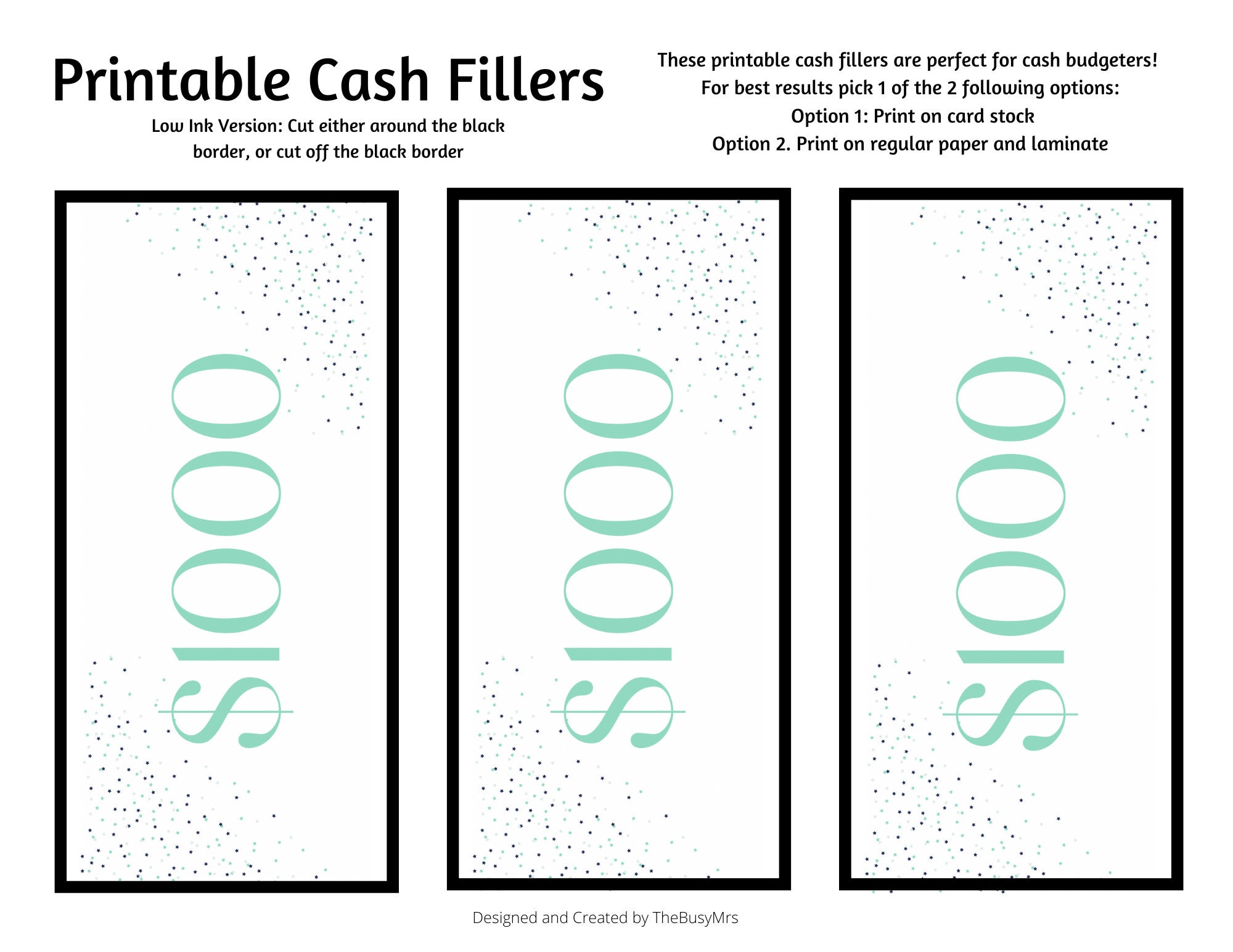 Printable Cash Filler - Cash Place Holders, Cash Stuffing Supplies ...