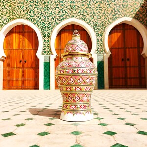 Unique Moroccan Ceramic Vase-Moroccan Ceramic Jar Inlaid with Gilded Silver Nickel-Interior Decor-Pottery Vases-Handmade Clay Masterpiece