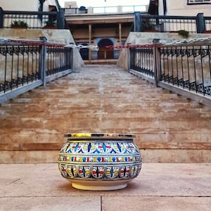 Unique large Moroccan Ceramic Ashtray Inlaid With Nickel Silver-Huge Pottery Ashtray-Home Decor-Ashtray For Smokers-Handmade Clay Ashtray
