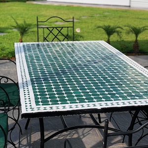 Rectangular Mosaic Patio Table-Mosaic Dining Table-Green Mosaic Table-Indoor & Outdoor Mosaic Table-Moroccan Mosaic Tables-Mosaic Artwork