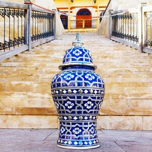 Moroccan Ceramic Vase with Silver Nickel Inlays-Handcrafted Pottery Jar-Silver Studs-Interior Decorations-Clay Pot-Silver Inlaid Jar