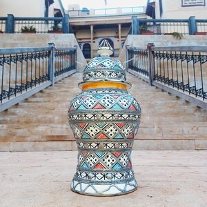Moroccan Ceramic Vase with Silver Nickel Inlays-Handcrafted Pottery Jar-Silver Studs-Interior Decorations-Clay Pot-Silver Inlaid Jar