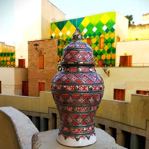 Moroccan Ceramic Vase with Silver Nickel Inlays-Handcrafted Pottery Jar-Silver Studs-Interior Decorations-Clay Pot-Silver Inlaid Jar