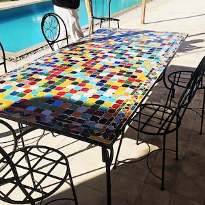 Rectangular Mosaic Patio Table-Mosaic Dining Table-Colorful Mosaic Table-Indoor & Outdoor Mosaic Table-Moroccan Mosaic Tables-Mosaic Artwork