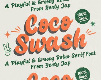 YJ Coco Swash: Groovy Retro Font, Vintage Script Typeface for Shirts, Stickers, 70s Playful Swash Font for Cricut, Procreate, Bold Wavy Font