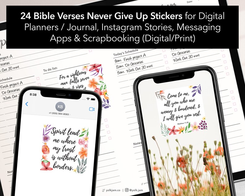 24 Beautiful Bible Verses Never Give up Digital Stickers / Bible
