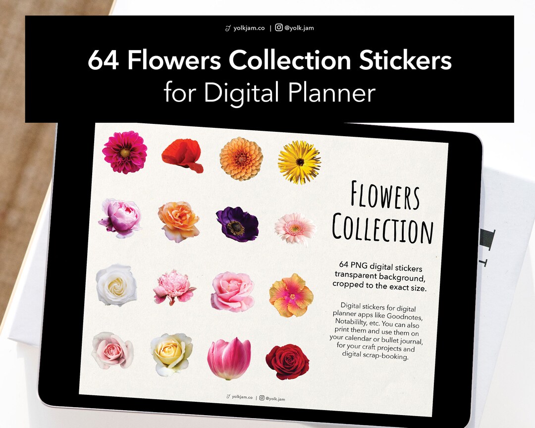 64 Flowers Collection Digital Stickers / Floral Digital Planner Sticker ...