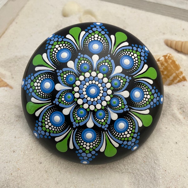 Dot Art Mandala Stone Hand Painted Rock Paperweight Mandala Meditation Medium Stones