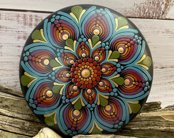 Dot Art Mandala Stone Hand Painted Rock Paperweight Mandala Meditation Large Stones Gift