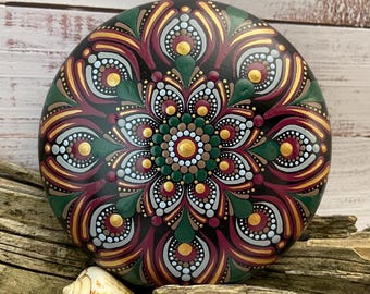 Dot Art Mandala Stone Hand Painted Rock Paperweight Mandala Meditation Large Stones Gift