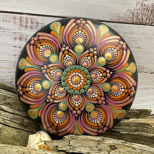 Dot Art Mandala Stone Hand Painted Rock Paperweight Mandala Meditation Large Stones Gift