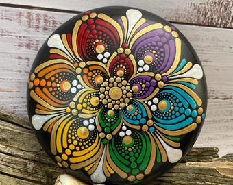 Dot Art Mandala Stone Hand Painted Rock Paperweight Mandala Meditation Large Stones