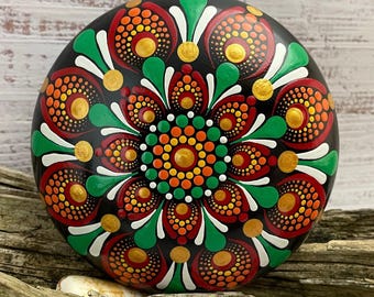 Dot Art Mandala Stone Paperweight Hand Painted Rock Meditation Medium Stones