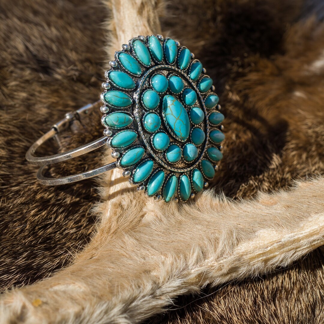 Turquoise Squash Blossom Bracelet Silver Turquoise Bracelet Etsy