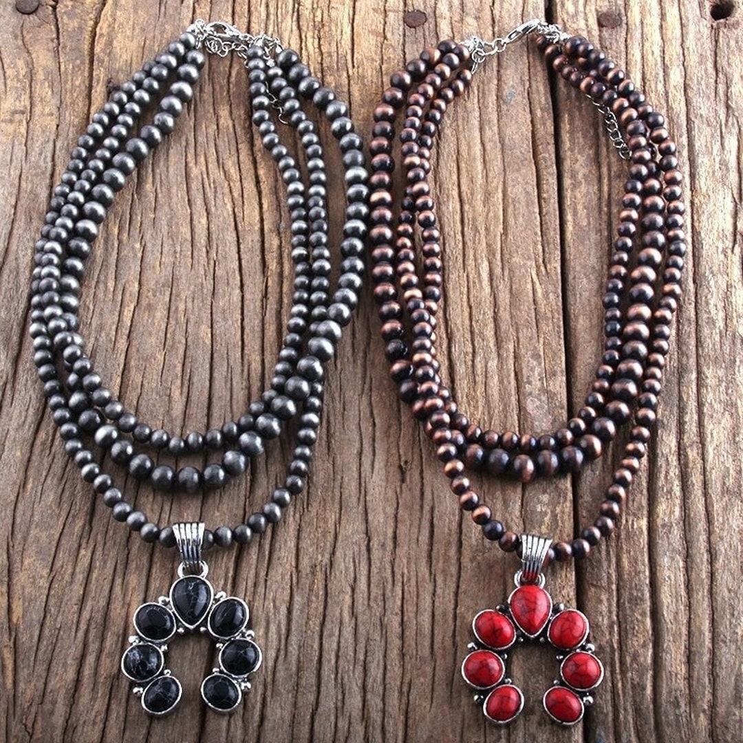 Red Squash Blossom Necklace Turquoise Necklace Navajo Pearl Necklace