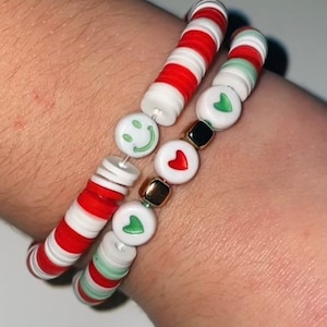Preppy Christmas Clay Bead Bracelet