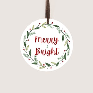 2 Zoll & 2,5 Zoll Merry and Bright Wreath Tag | Druckbarer Geschenkanhänger | Cookie Anhänger | Weihnachtsanhänger | Runder Anhänger