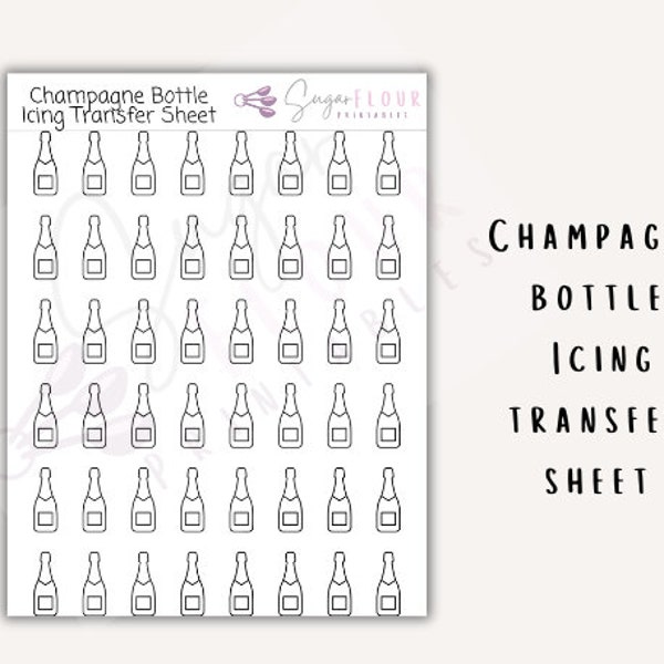 Champagne Bottle Royal Icing Transfer Sheets | Royal Icing Template | Royal Icing Design | Champagne Template