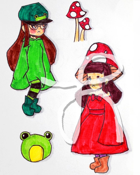 Kawaii Anime girl with enchanted forest mushroom theme Art Print by  Sophiberry | Society6