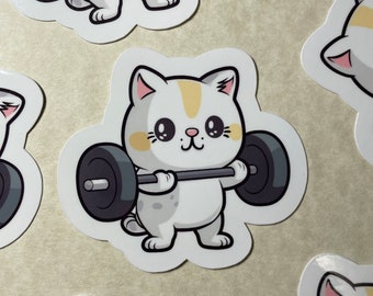 Fitness Cat Lift Weights Gym Vinyl Sticker
