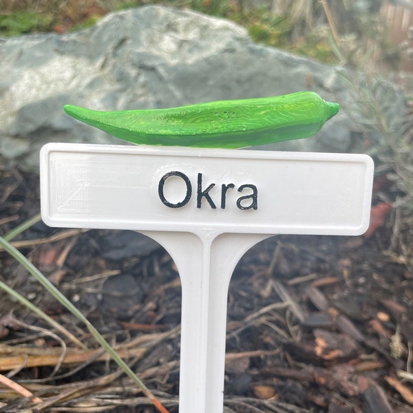 Hand Painted Plant Marker - Okra