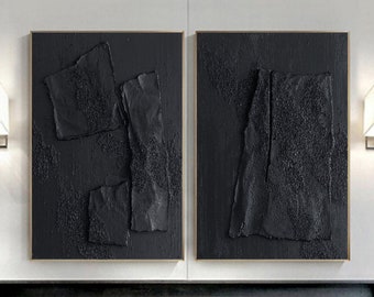 黒のテクスチャ壁アート 大きな黒の抽象画 黒の抽象画 黒の3D壁装飾 黒