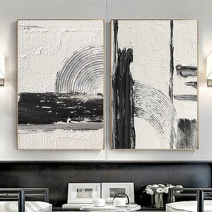 Pintura abstracta en blanco y negro Pintura abstracta con textura en blanco y negro Arte de pared minimalista en blanco y negro Arte de pared extra grande
