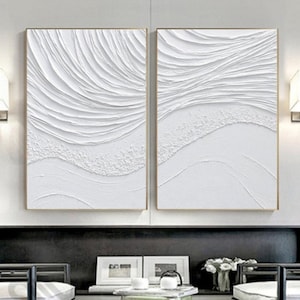Set Of 2 White Abstract Painting 3D White Textured Wall Art Minimalist Textured White Paintings White Wall Art Home Decor White Wall Art