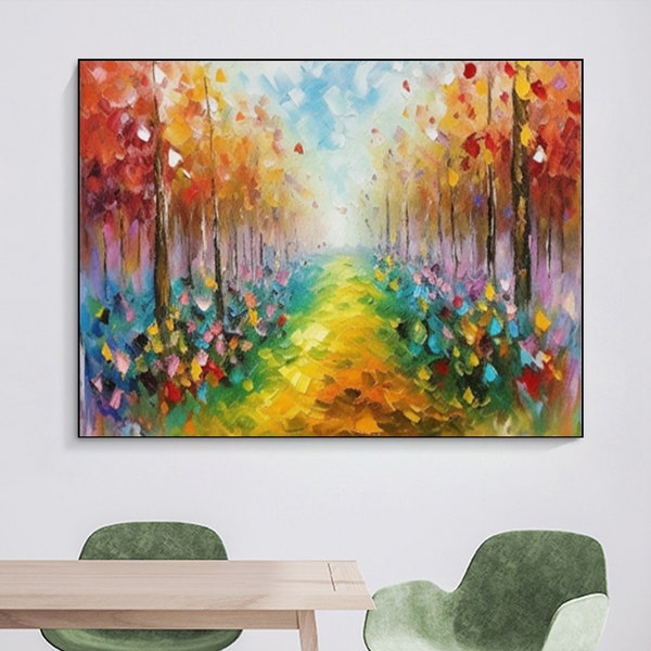 Colorful Abstract Forest Landscape Painting Original Modern Texture Tree Painting Nature Tree Scenery Acrylic Painting Wall Art Home Decor