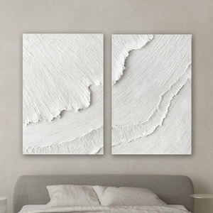 Set of 2 Wave Painting 3D White Minimalist Ocean Waves Art White Texture Wall Art Wabi-Sabi Wall Art Wall Decor Living Room Painting