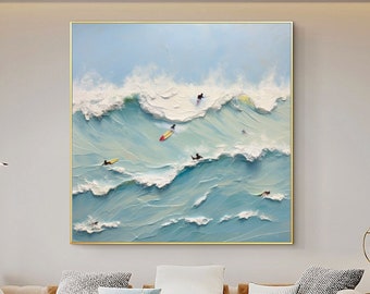 Abstract Surfing Oil Painting: Summer Seascape Canvas Wall Art