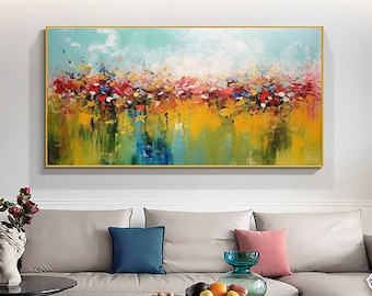 Colorful Floral Oil Painting: Modern Abstract Landscape on Canvas