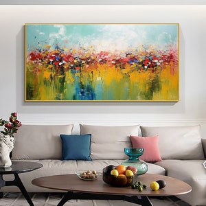 Colorful Floral Oil Painting: Modern Abstract Landscape on Canvas