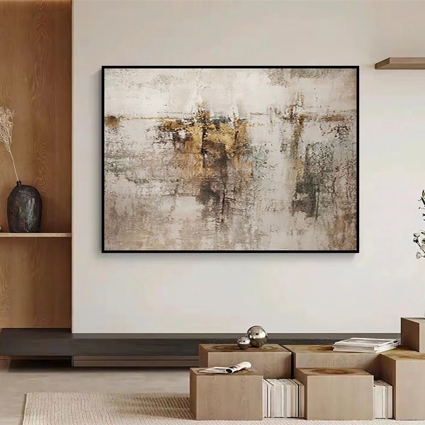 Beige marrón pintura abstracta beige pared arte marrón pared decoración marrón Wabi-Sabi pintura minimalista pared decoración arte texturizado lienzo pared arte