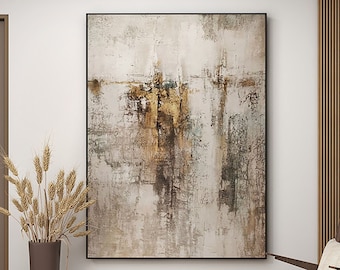 Large Beige Abstract Painting: Brown Wall Art, Contemporary Decor