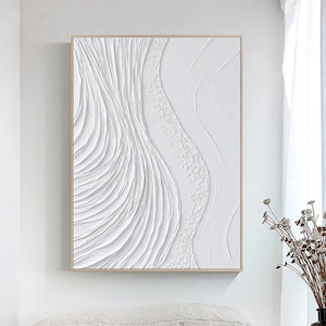 Groot wit getextureerd schilderij 3D-minimalistische witte getextureerde muurkunst witte abstracte kunst Wabi-Sabi Wall Art Wall Decor woonkamer schilderij