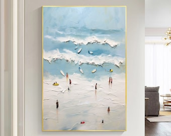 Textured Seascape Oil Painting: Abstract Beach Scene, Coastal Home Decor
