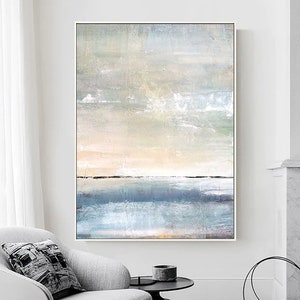 Large Original Sea Abstract Oil Painting Blue Painting Gray painting Sky Landscape Painting Ocean Canvas Painting Living Room Wall Art