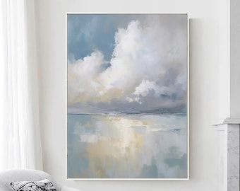 Cloudy Sky Oil Painting: Abstract Landscape Wall Art