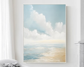 Large Sky and Sea Painting: Abstract Ocean Landscape, Boho Wall Art